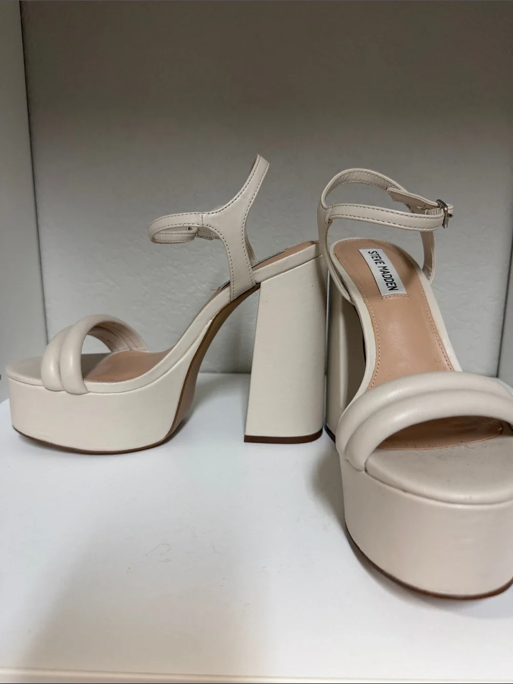 Steve Madden Cream Platform Block Heel Sandals with Ankle Strap